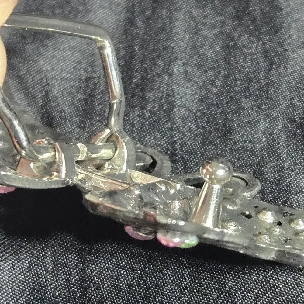 Vintage Butterfly Belt Buckle‎ Silver Tone Blue Pink Green Pastel Rhinestones